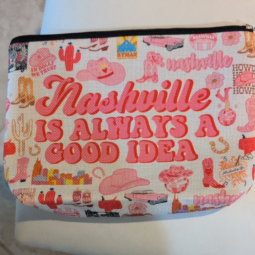 Nashville Themed Cosmetic Bag - Pink and White